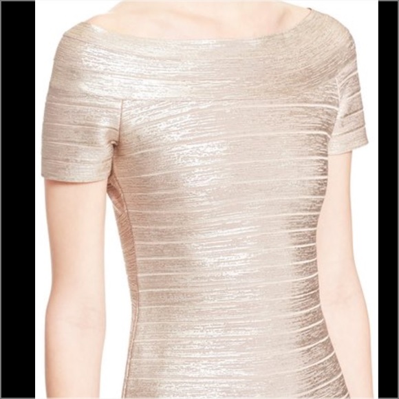 Herve Leger Carmen Off Shoulder Rose Gold Dress - Picture 7 of 7